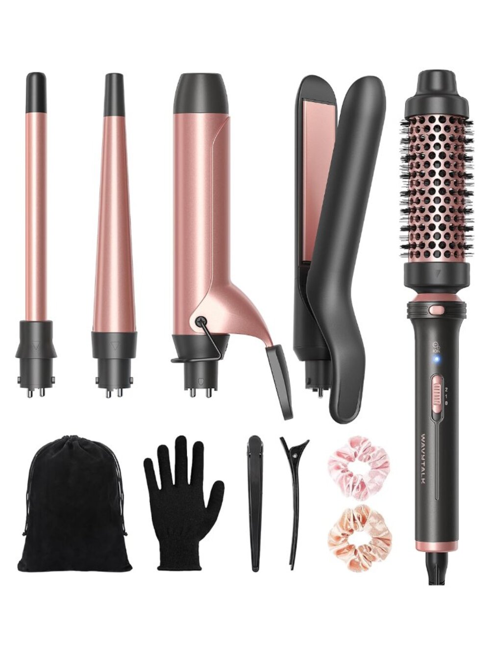 5 in 1 Curling Iron Set Thermal Brush Flat Iron Tapered Wand